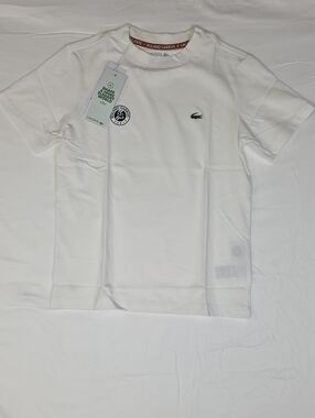 Lacoste White Short Sleeve Tee with Small Green Croc Patch